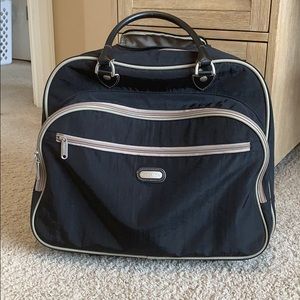 Baggalini Rolling Tote - black with beige trim